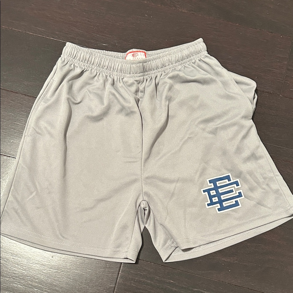 Eric Emanuel Gray Athletic Shorts with Blue Crest